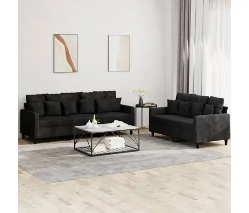 Divdaļīgs Dīvānu Komplekts Ar Spilveniem, Melns Samts Vidaxl