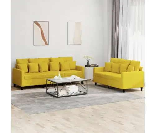 Divdaļīgs Dīvānu Komplekts Ar Spilveniem, Dzeltens Samts Vidaxl