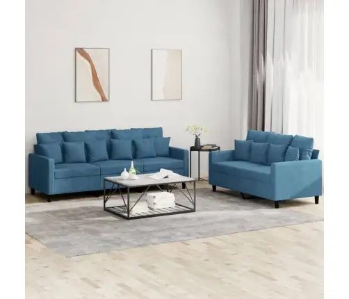 2-Osaline Diivanikomplekt Patjadega, Sinine, Samet