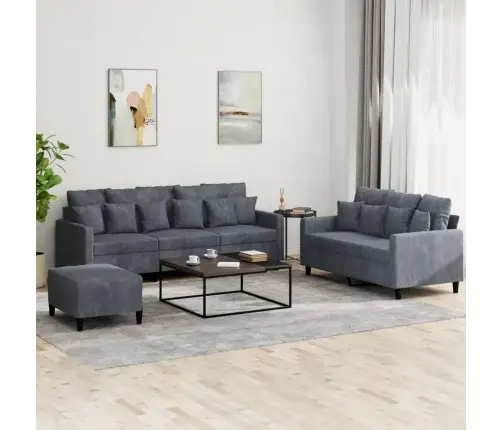 Trīsdaļīgs Dīvānu Komplekts Ar Spilveniem, Tumši Pelēks Samts Vidaxl