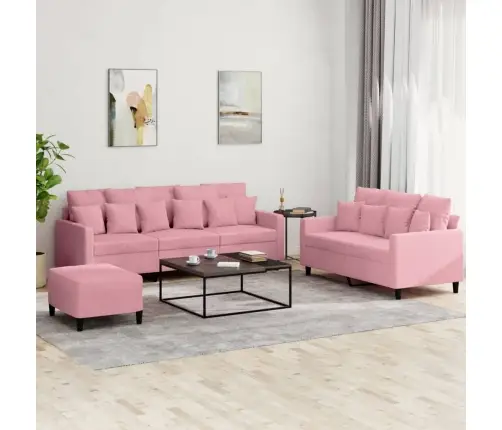 Trīsdaļīgs Dīvānu Komplekts Ar Spilveniem, Rozā Samts Vidaxl