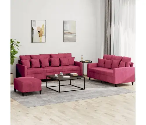 3-Osaline Diivanikomplekt Patjadega, Veinipunane, Samet