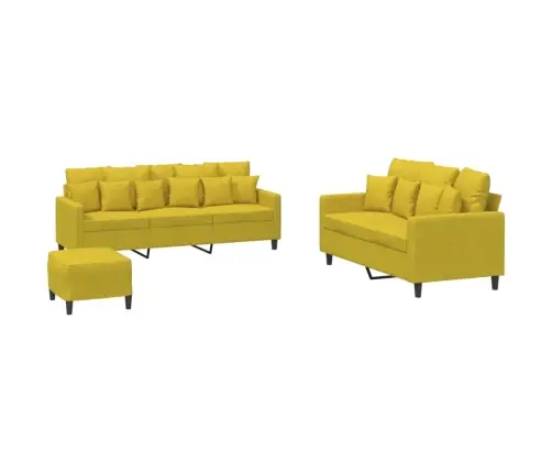 Trīsdaļīgs Dīvānu Komplekts Ar Spilveniem, Dzeltens Samts Vidaxl