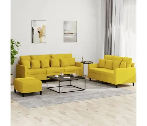 Trīsdaļīgs Dīvānu Komplekts Ar Spilveniem, Dzeltens Samts Vidaxl