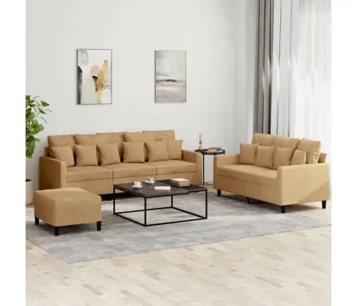 3-Osaline Diivanikomplekt Patjadega, Pruun, Samet