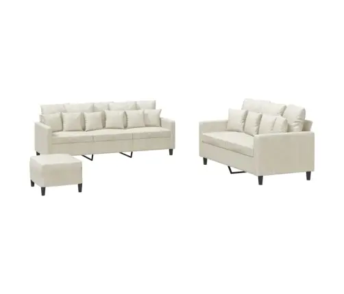 Trīsdaļīgs Dīvānu Komplekts Ar Spilveniem, Krēmkrāsas Samts Vidaxl