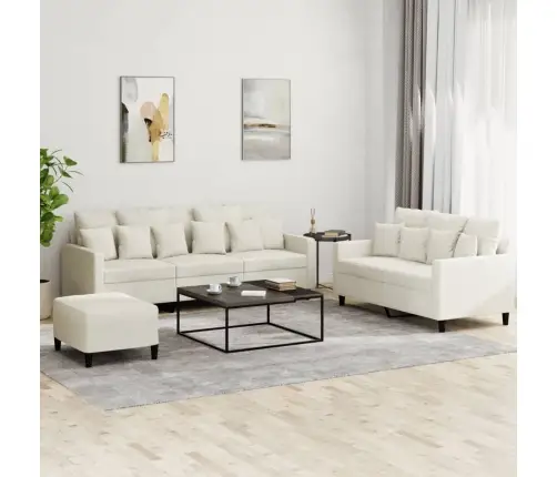 Trīsdaļīgs Dīvānu Komplekts Ar Spilveniem, Krēmkrāsas Samts Vidaxl