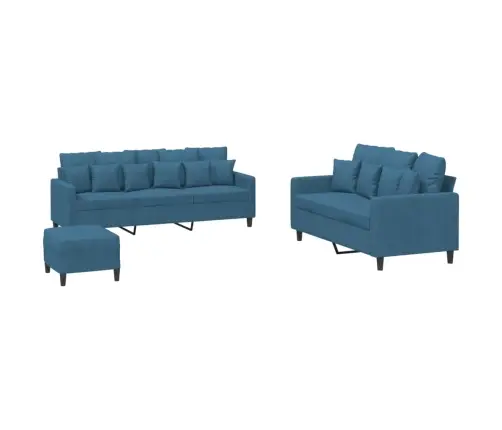 Trīsdaļīgs Dīvānu Komplekts Ar Spilveniem, Zils Samts Vidaxl
