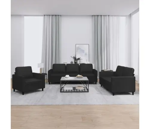 3-Osaline Diivanikomplekt Patjadega, Must, Kunstnahk
