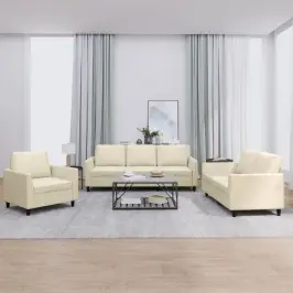 Trīsdaļīgs Dīvānu Komplekts, Spilveni, Krēmkrāsas Mākslīgā Āda Vidaxl Trīsdaļīgs Dīvānu Komplekts, Spilveni, Krēmkrāsas Mākslīgā Āda Vidaxl