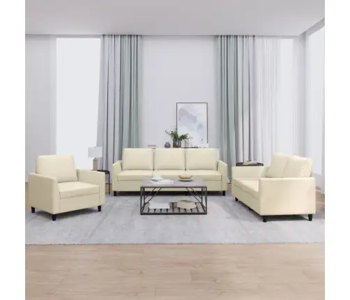 Trīsdaļīgs Dīvānu Komplekts, Spilveni, Krēmkrāsas Mākslīgā Āda Vidaxl