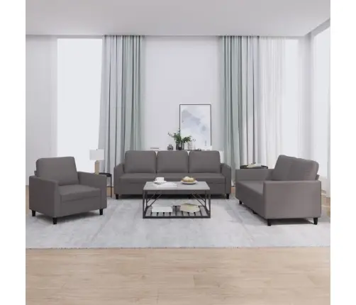 Trīsdaļīgs Dīvānu Komplekts Ar Spilveniem, Pelēka Mākslīgā Āda Vidaxl