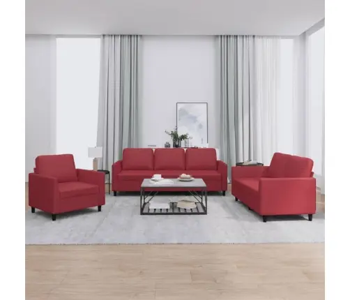 3-Osaline Diivanikomplekt Patjadega, Veinipunane, Kunstnahk