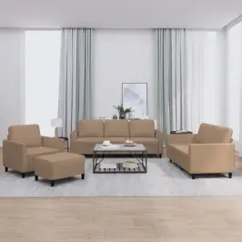 Četrdaļīgs Dīvānu Komplekts, Kapučīno Krāsas Mākslīgā Āda Vidaxl