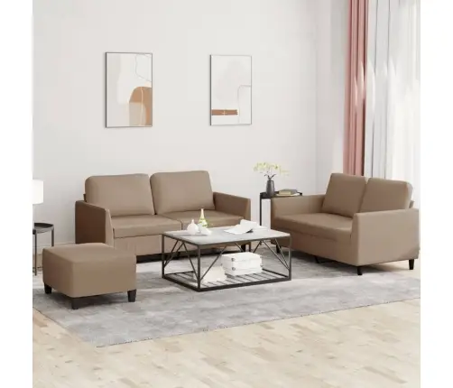 Trīsdaļīgs Dīvānu Komplekts, Kapučīno Krāsas Mākslīgā Āda Vidaxl