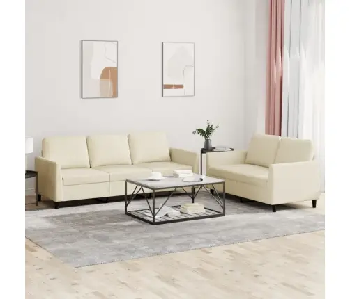 Sofos Komplektas Su Pagalvėmis, 2 Dalių, Kreminis, Dirbtinė Oda