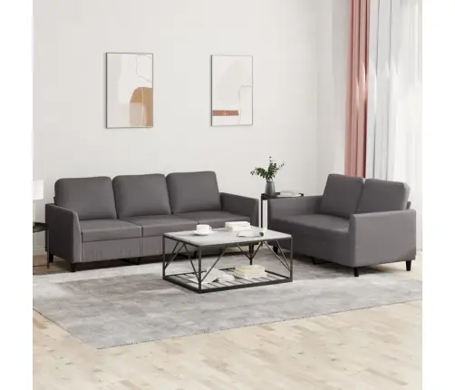 Divdaļīgs Dīvānu Komplekts Ar Spilveniem, Pelēka Mākslīgā Āda Vidaxl
