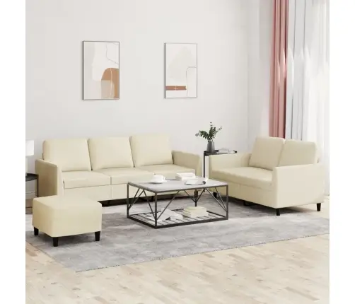 Trīsdaļīgs Dīvānu Komplekts, Spilveni, Krēmkrāsas Mākslīgā Āda Vidaxl