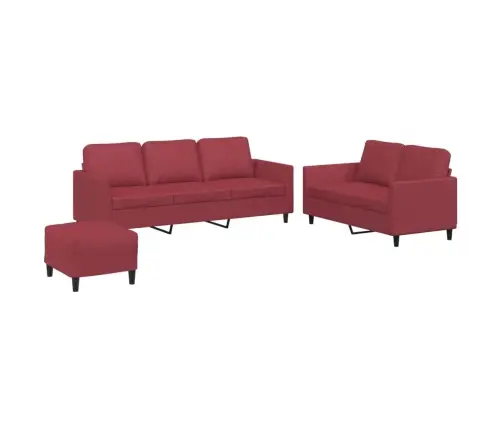 Trīsdaļīgs Dīvānu Komplekts Ar Spilveniem, Sarkana Mākslīgā Āda Vidaxl