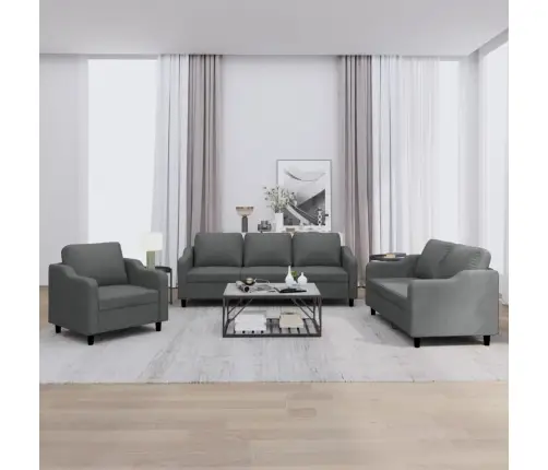 Trīsdaļīgs Dīvānu Komplekts Ar Spilveniem, Tumši Pelēks Audums Vidaxl