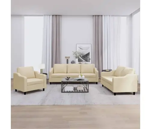 Trīsdaļīgs Dīvānu Komplekts Ar Spilveniem, Krēmkrāsas Audums Vidaxl