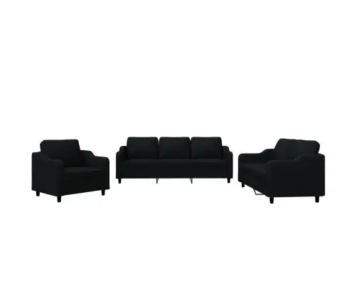 Trīsdaļīgs Dīvānu Komplekts Ar Spilveniem, Melns Audums Vidaxl