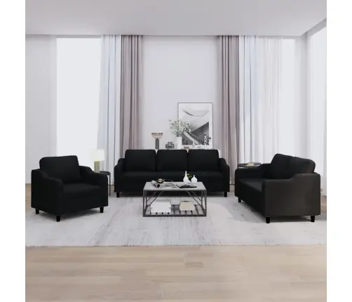 Trīsdaļīgs Dīvānu Komplekts Ar Spilveniem, Melns Audums Vidaxl