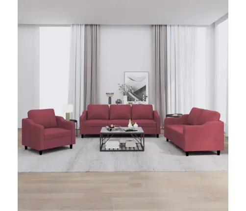 Trīsdaļīgs Dīvānu Komplekts Ar Spilveniem, Vīnsarkans Audums Vidaxl