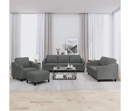 Četrdaļīgs Dīvānu Komplekts Ar Spilveniem, Tumši Pelēks Audums Vidaxl