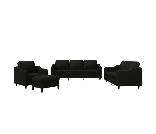 Četrdaļīgs Dīvānu Komplekts Ar Spilveniem, Melns Audums Vidaxl Četrdaļīgs Dīvānu Komplekts Ar Spilveniem, Melns Audums Vidaxl