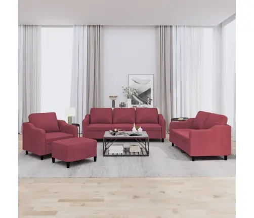 Četrdaļīgs Dīvānu Komplekts Ar Spilveniem, Vīnsarkans Audums Vidaxl