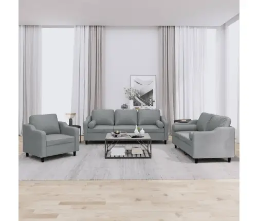 Trīsdaļīgs Dīvānu Komplekts Ar Spilveniem, Gaiši Pelēks Audums Vidaxl