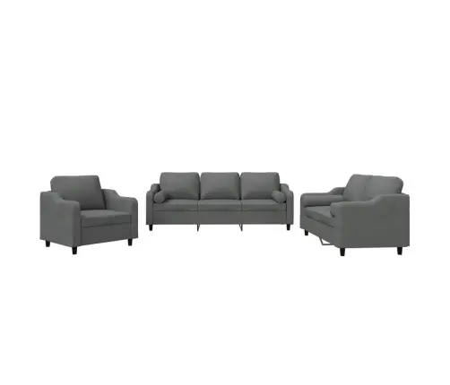 Trīsvietīgs Dīvānu Komplekts Ar Spilveniem, Tumši Pelēks Audums Vidaxl