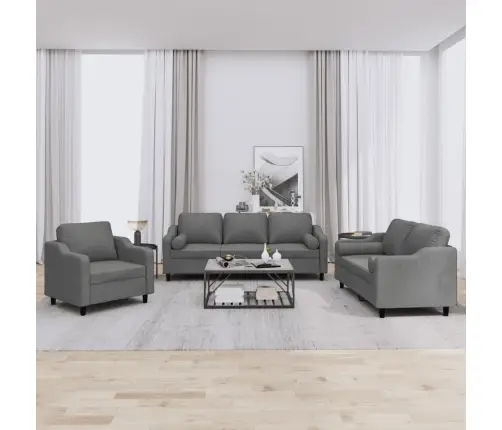 Trīsvietīgs Dīvānu Komplekts Ar Spilveniem, Tumši Pelēks Audums Vidaxl