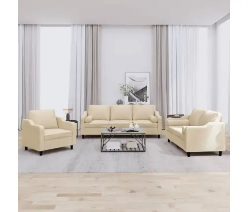 3-Osaline Diivanikomplekt Patjadega, Kreemjas, Kangas