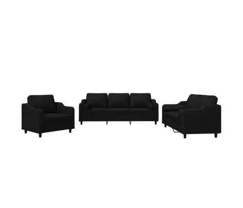 Sofos Komplektas Su Pagalvėmis, 3 Dalių, Juodas, Audinys