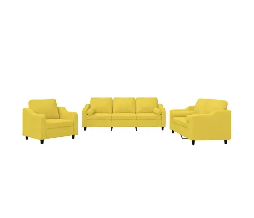 3-Osaline Diivanikomplekt Patjadega, Helekollane, Kangas