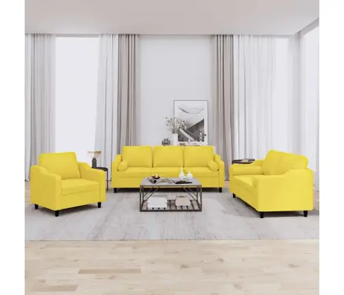 3-Osaline Diivanikomplekt Patjadega, Helekollane, Kangas