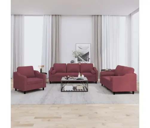 3-Osaline Diivanikomplekt Patjadega, Veinipunane, Kangas