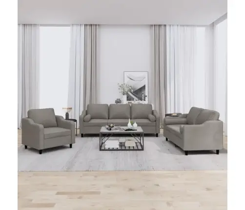 Trīsdaļīgs Dīvānu Komplekts Ar Spilveniem, Pelēkbrūns Audums Vidaxl