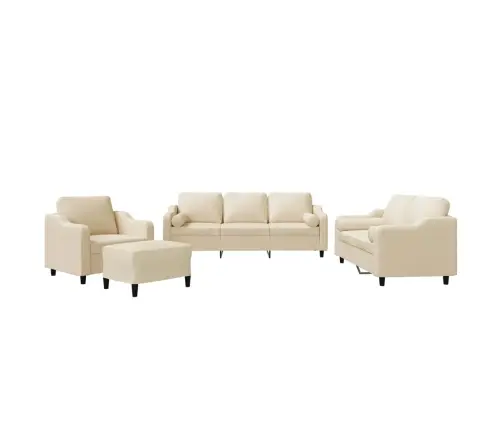 Četrdaļīgs Dīvānu Komplekts Ar Spilveniem, Krēmkrāsas Audums Vidaxl