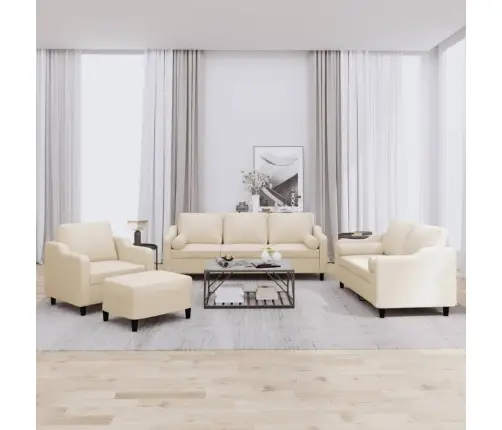 Četrdaļīgs Dīvānu Komplekts Ar Spilveniem, Krēmkrāsas Audums Vidaxl