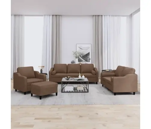 Sofos Komplektas Su Pagalvėmis, 4 Dalių, Rudas, Audinys