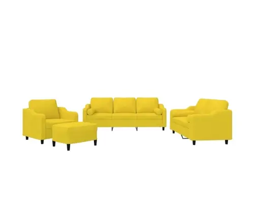 4-Osaline Diivanikomplekt Patjadega, Helekollane, Kangas