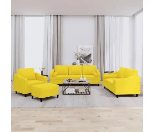 4-Osaline Diivanikomplekt Patjadega, Helekollane, Kangas