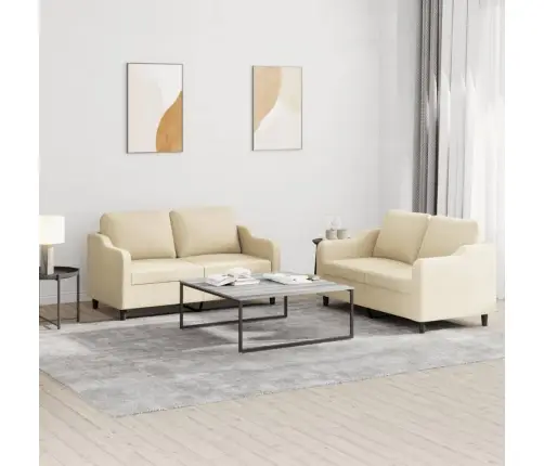 Divdaļīgs Dīvānu Komplekts Ar Spilveniem, Krēmkrāsas Audums Vidaxl
