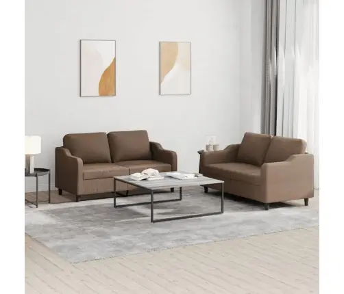 Sofos Komplektas Su Pagalvėlėmis, 2 Dalių, Rudas, Audinys