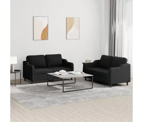 Divdaļīgs Dīvānu Komplekts Ar Spilveniem, Melns Audums Vidaxl