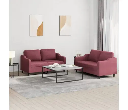 Divdaļīgs Dīvānu Komplekts Ar Spilveniem, Vīnsarkans Audums Vidaxl