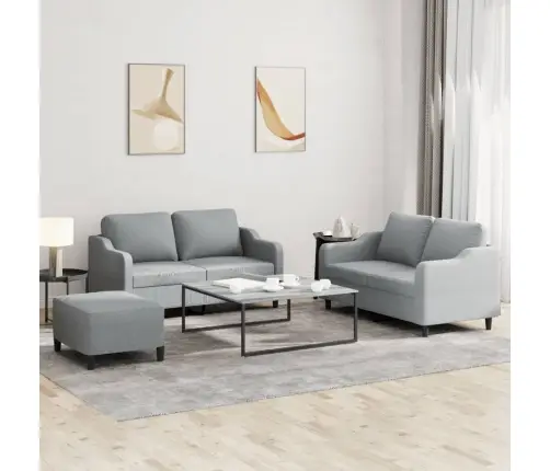 Trīsdaļīgs Dīvānu Komplekts, Gaiši Pelēks Audums Vidaxl